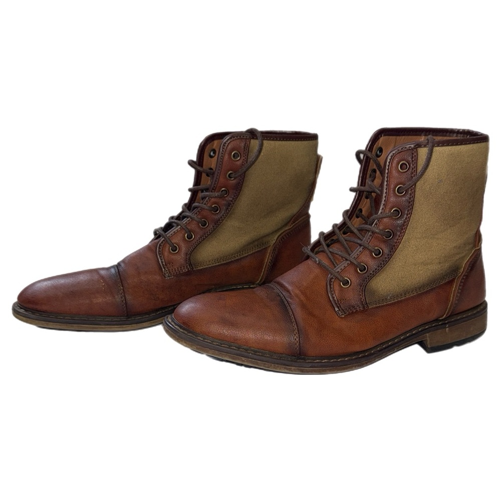 Madden‎ - Men’s Brown Leather & Canvas Lace‑Up Boots - Size 9.5 - Picture 6 of 11